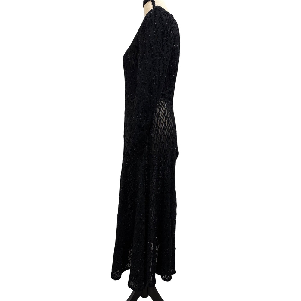 Bari Jay Vintage Black Sequin Lace Long Sleeve Evening Gown Maxi Dress Size 7-8 - Picture 11 of 11